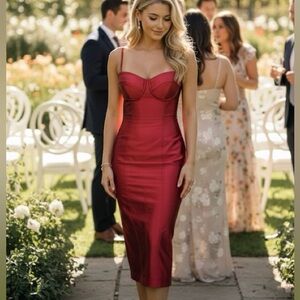 Bodycon dress small red Christmas holiday midi